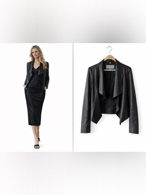 Bod & Christensen Black Leather Draped Jacket Moto Knit Panel Sz M